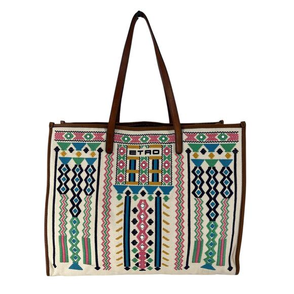 ETRO Embroidered Canvas Shopper Tote Bag Neutrals - Picture 3 of 16